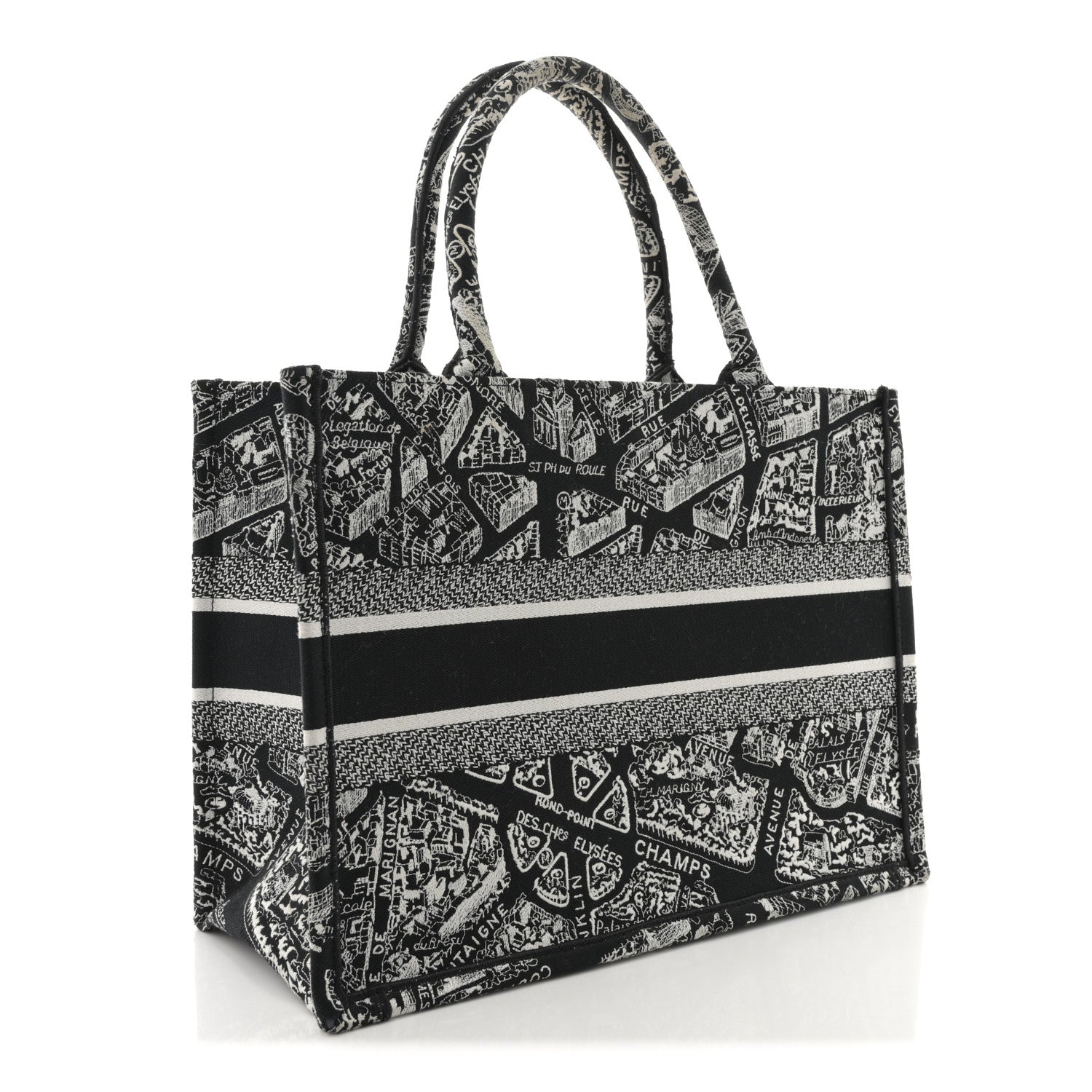 Christian Dior Canvas Embroidered Medium Plan De Paris Book Tote Black White 3 of 11