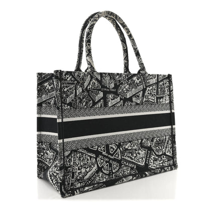 Christian Dior Canvas Embroidered Medium Plan De Paris Book Tote Black White 3 of 11