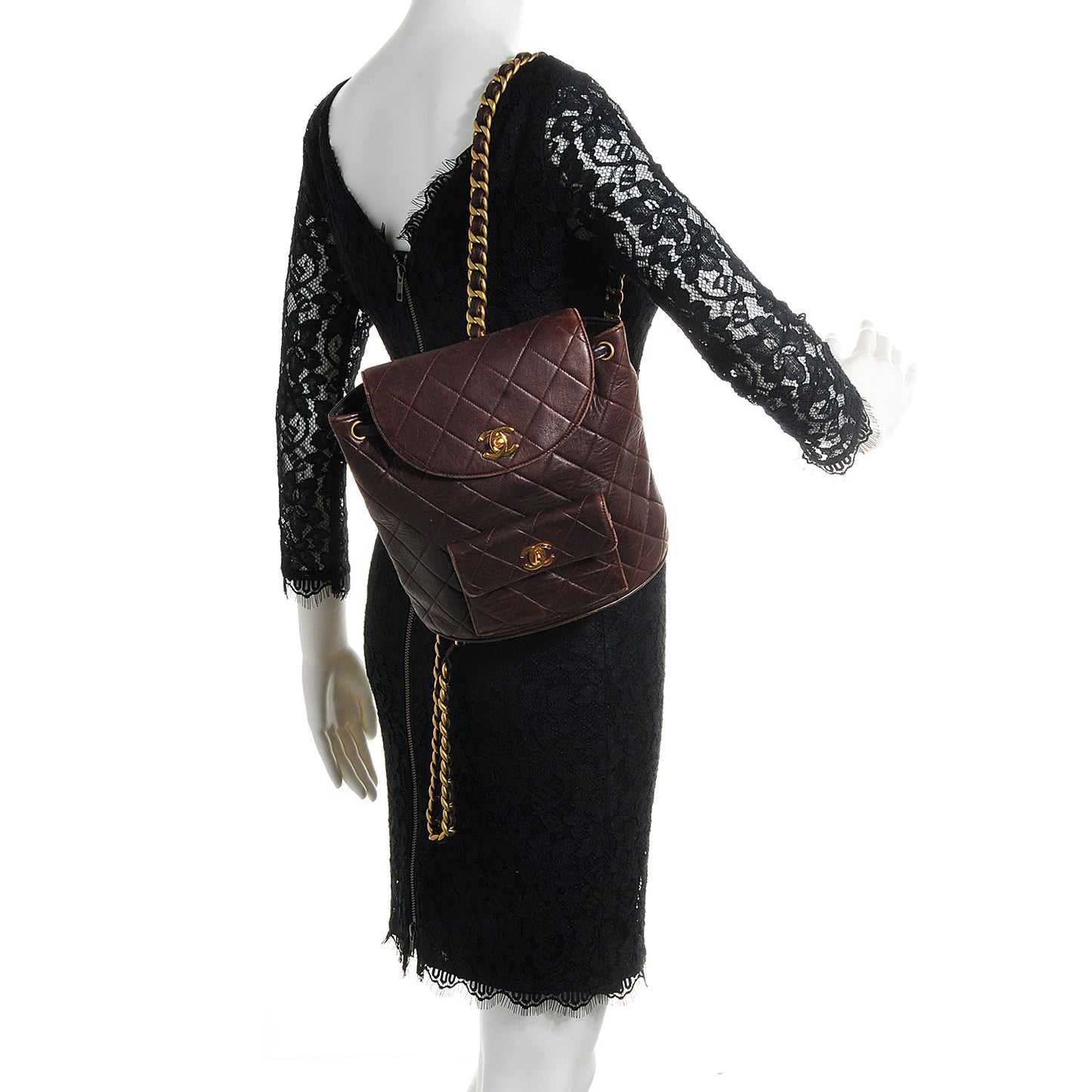 Lambskin Quilted Backpack Brown