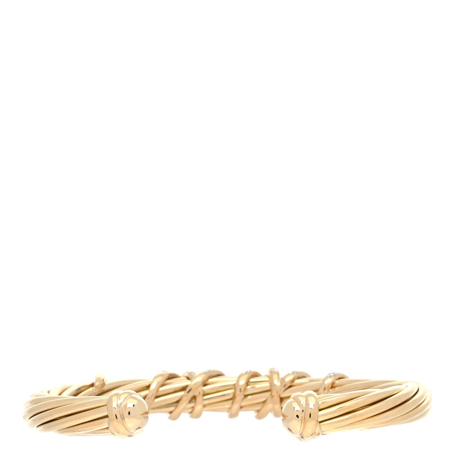 David Yurman 18K Yellow Gold Diamond 6mm Helena Center Station Cuff Bracelet 2 of 5