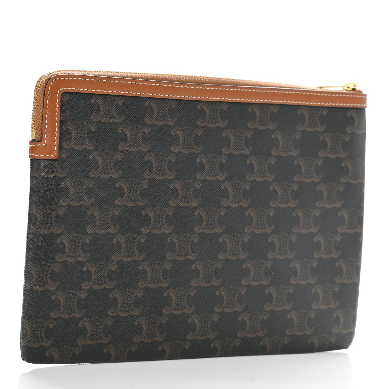 Celine Triomphe Canvas Lambskin Small Pouch Tan 3 of 6