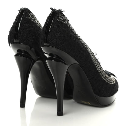 Chanel Tweed Patent Cap Toe CC Chain Pumps 36 Black 5 of 9