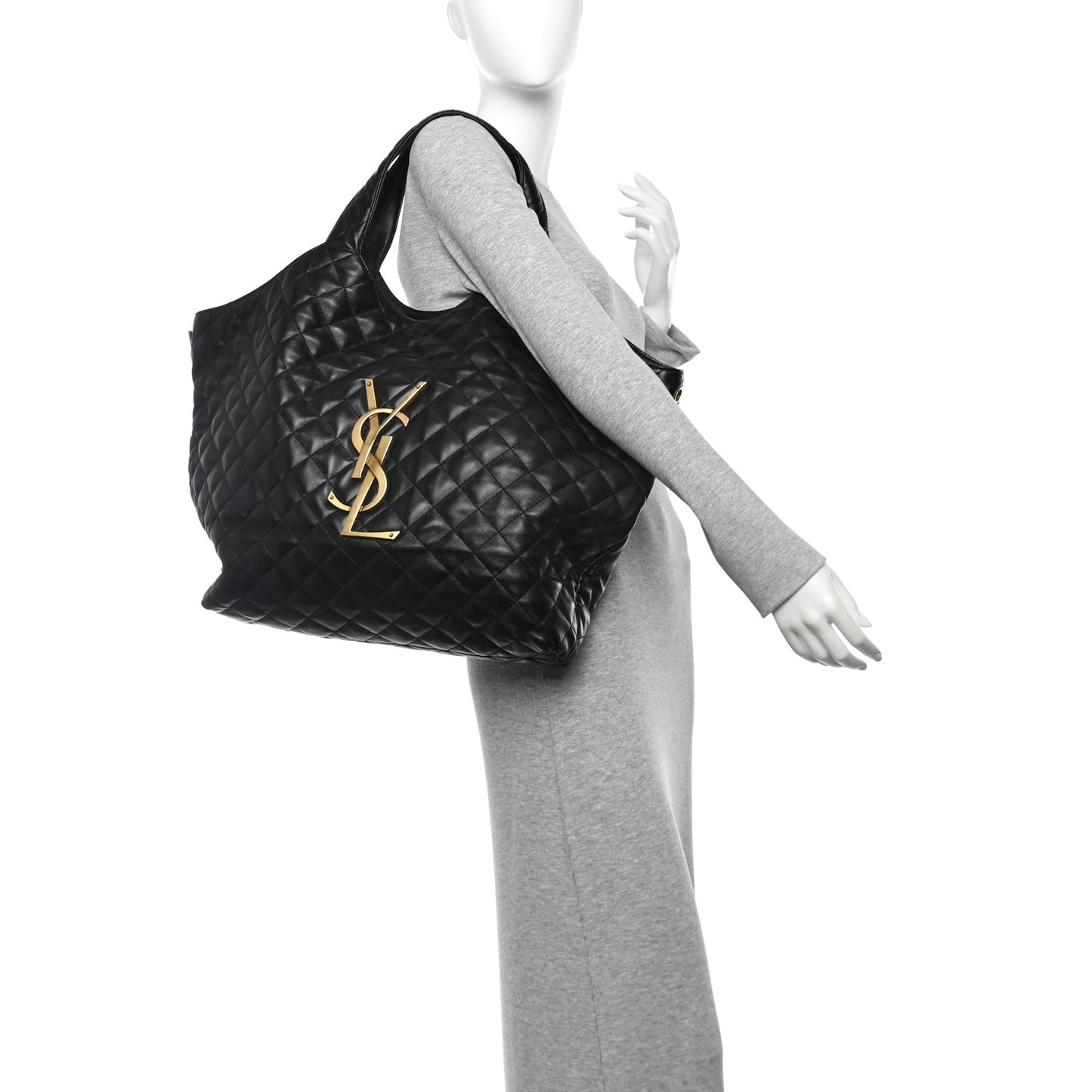 Lambskin Quilted Maxi Icare Shopping Tote Black