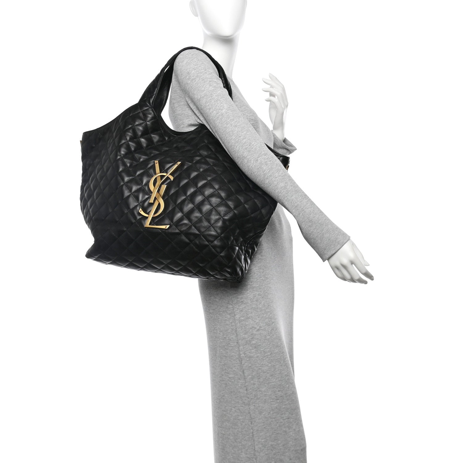 Saint Laurent Lambskin Quilted Maxi Icare Shopping Tote Black 2 of 11