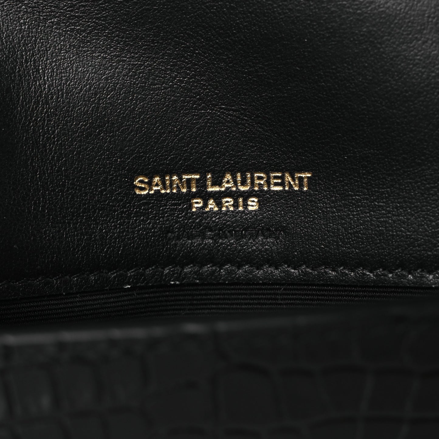 Crocodile Embossed Monogram Phone Holder Crossbody Black