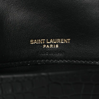 Saint Laurent Crocodile Embossed Monogram Phone Holder Crossbody Black 6 of 10