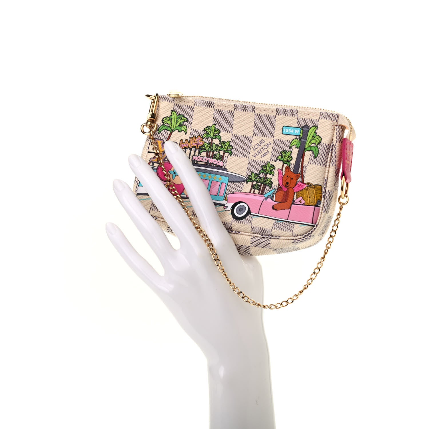 Louis Vuitton Damier Azur 2021 Christmas Animation Hollywood Mini Pochette Accessories Fuchsia 2 of 7