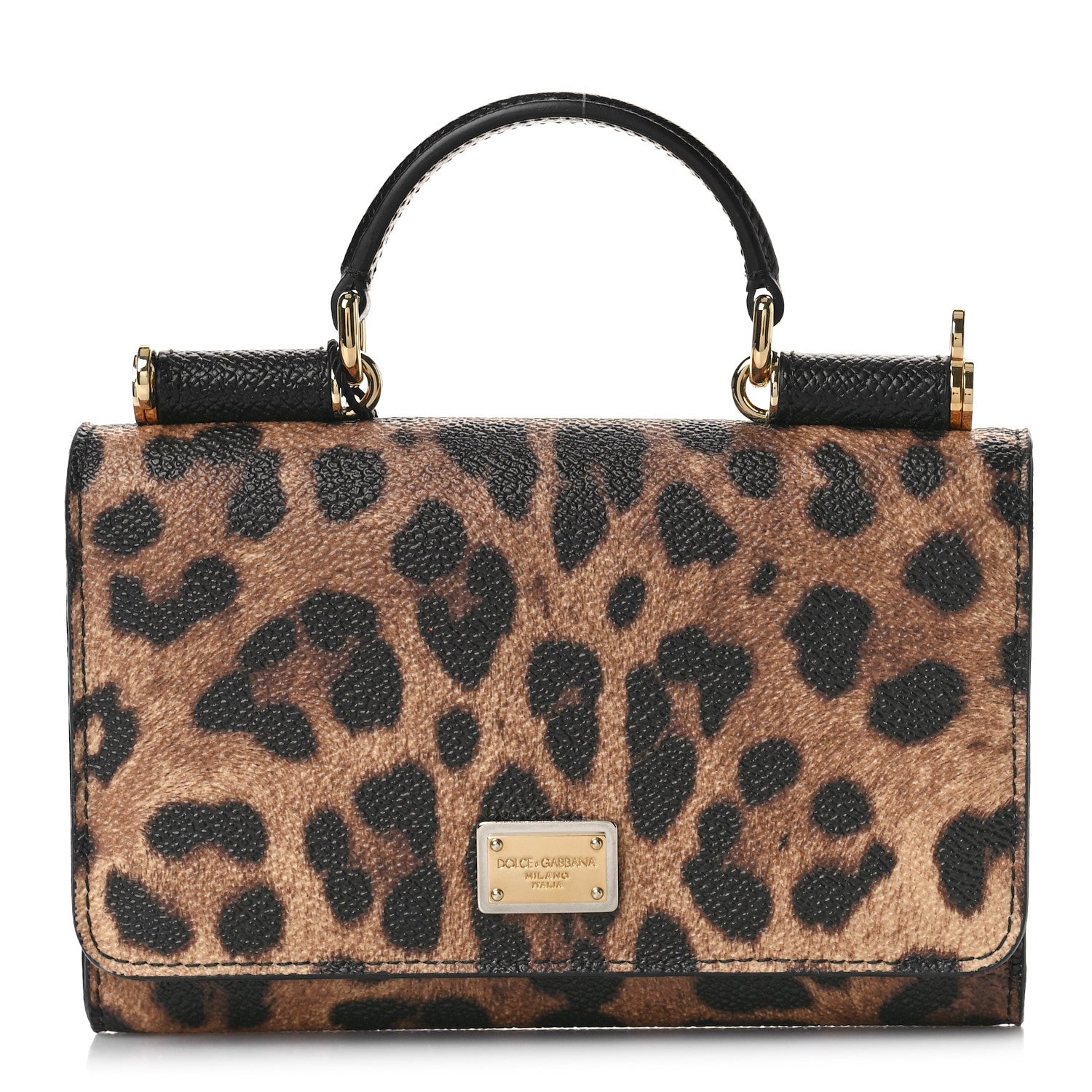 Dolce & Gabbana Dauphine Leopard Print Mini Miss Sicily Chain Phone Case Wallet Brown Black 1 of 9