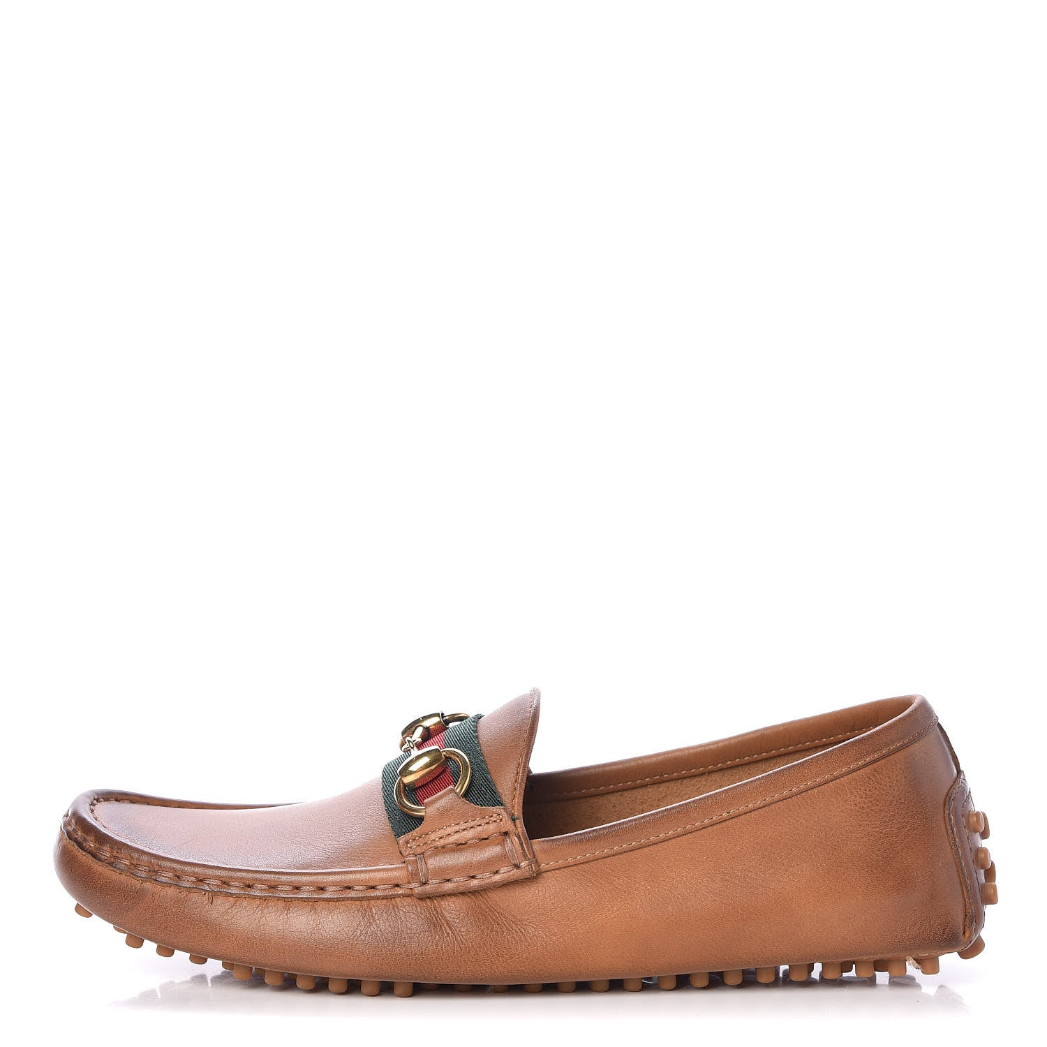 Gucci Salamanca Tamponato Calfskin Web Womens Horsebit Driver Loafers 36.5 Light Cuir 1 of 8