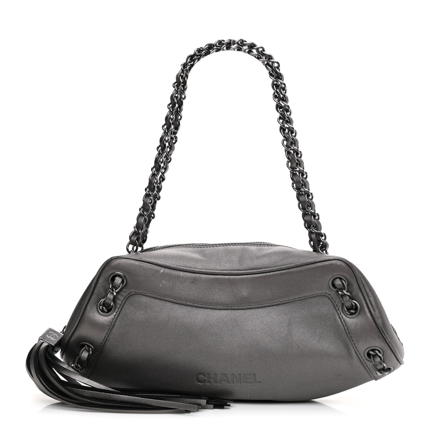 Metallic Lambskin Tassel Shoulder Bag Silver