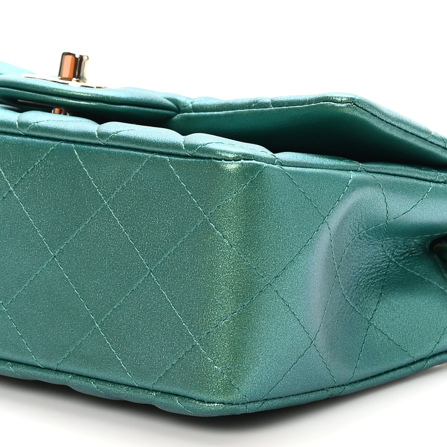 Iridescent Calfskin Quilted Mini Rectangular Flap Green