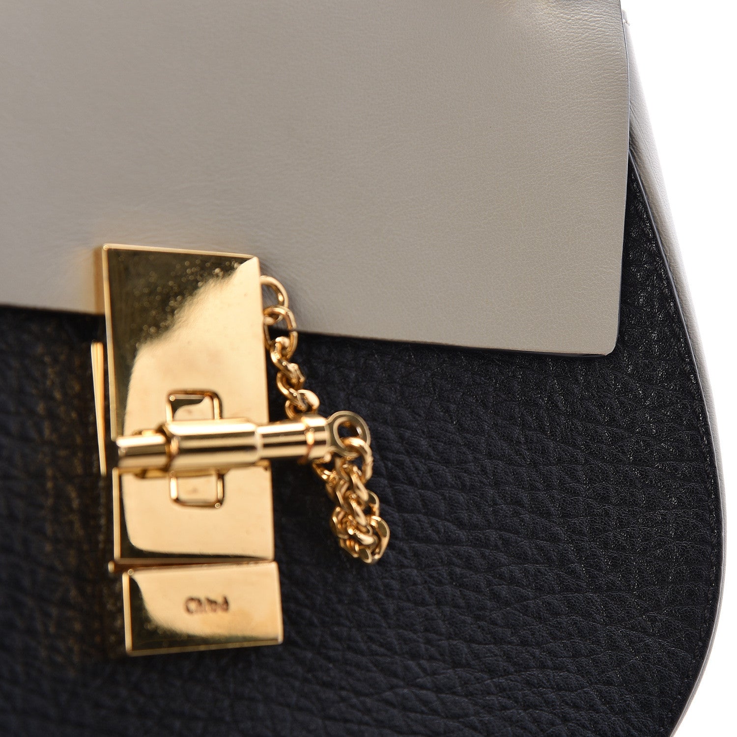 Chloe Grained Calfskin Lambskin Mini Bi-Color Drew Shoulder Bag Black Powder Beige 10 of 15