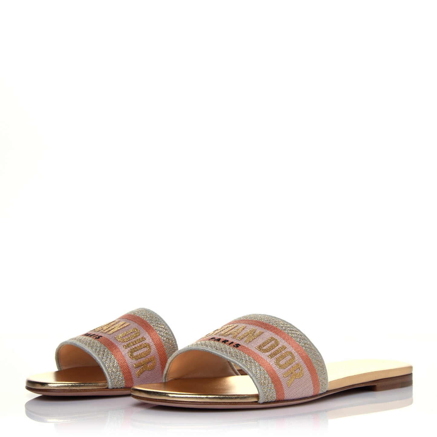 Canvas Lurex Embroidered Dway Flat Slide Sandals 38 Platinum