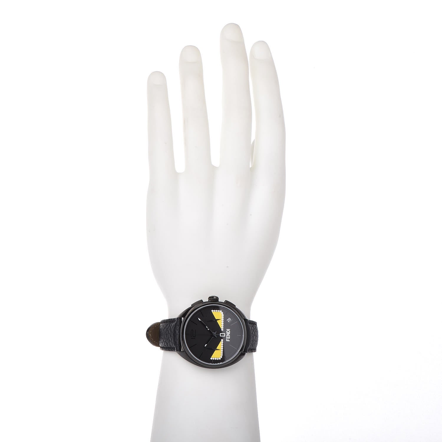 Fendi Stainless Steel Calfskin Diamond 40mm Momento Bugs Quartz Watch Black 2 of 9