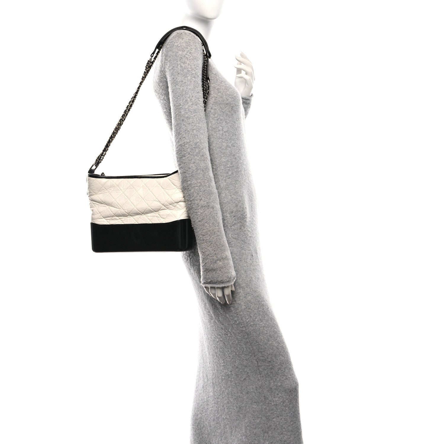 Chanel Aged Calfskin Quilted Medium Gabrielle Hobo Black White 2 of 10
