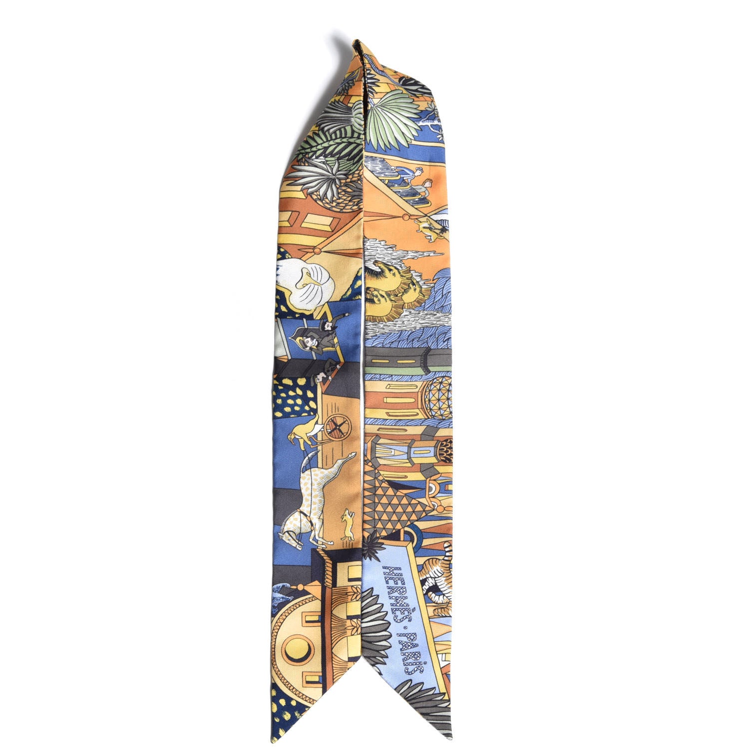 Hermes Silk Animapolis Twilly Ocre Bleu Vert 5 of 6