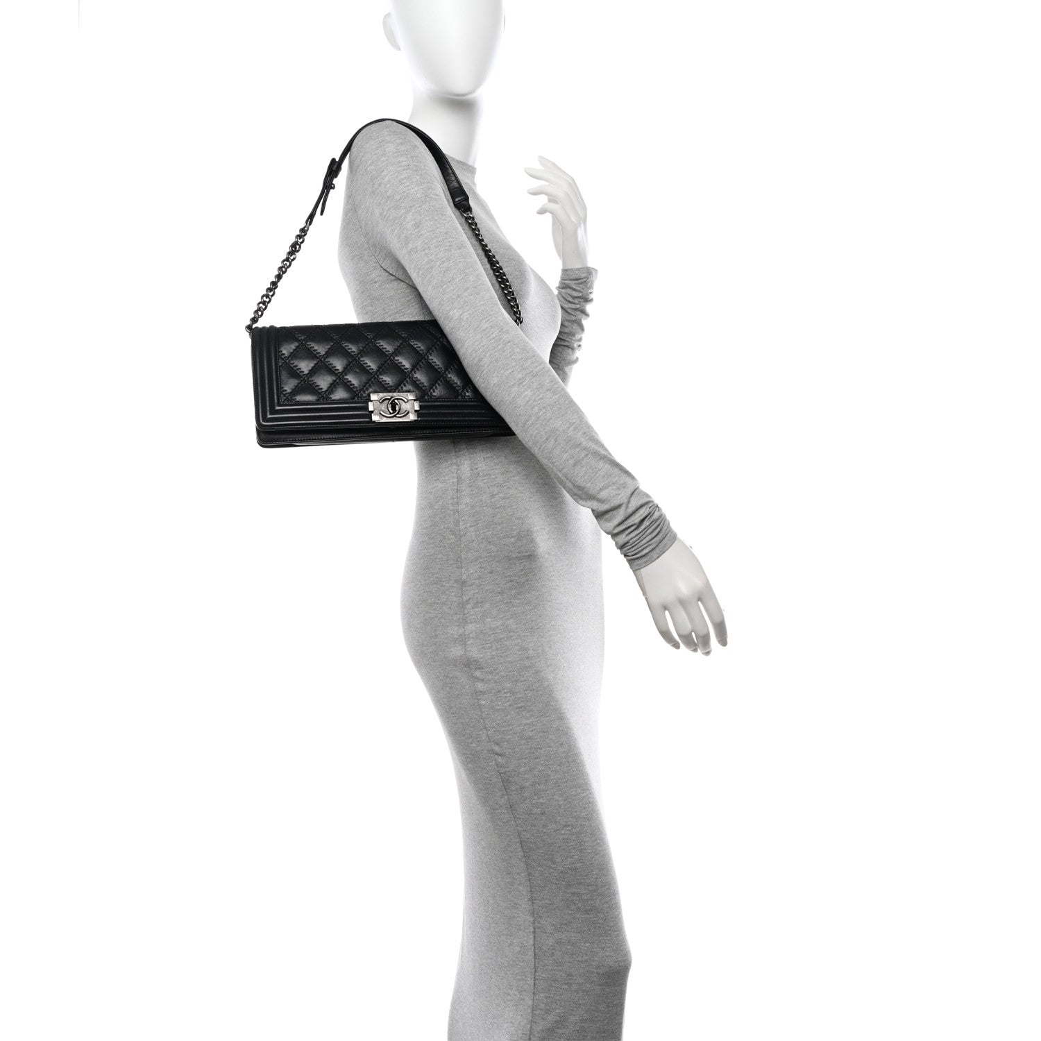 Chanel Calfskin Double Stitch Boy Clutch With Removable Chain Black 2 of 11