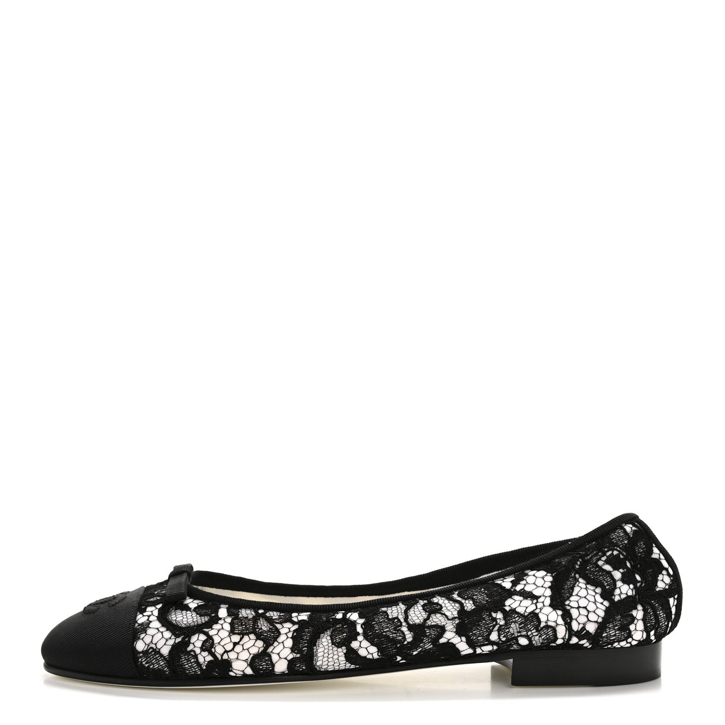 Lace Grosgrain Cap Toe CC Ballerina Flats 40 Black