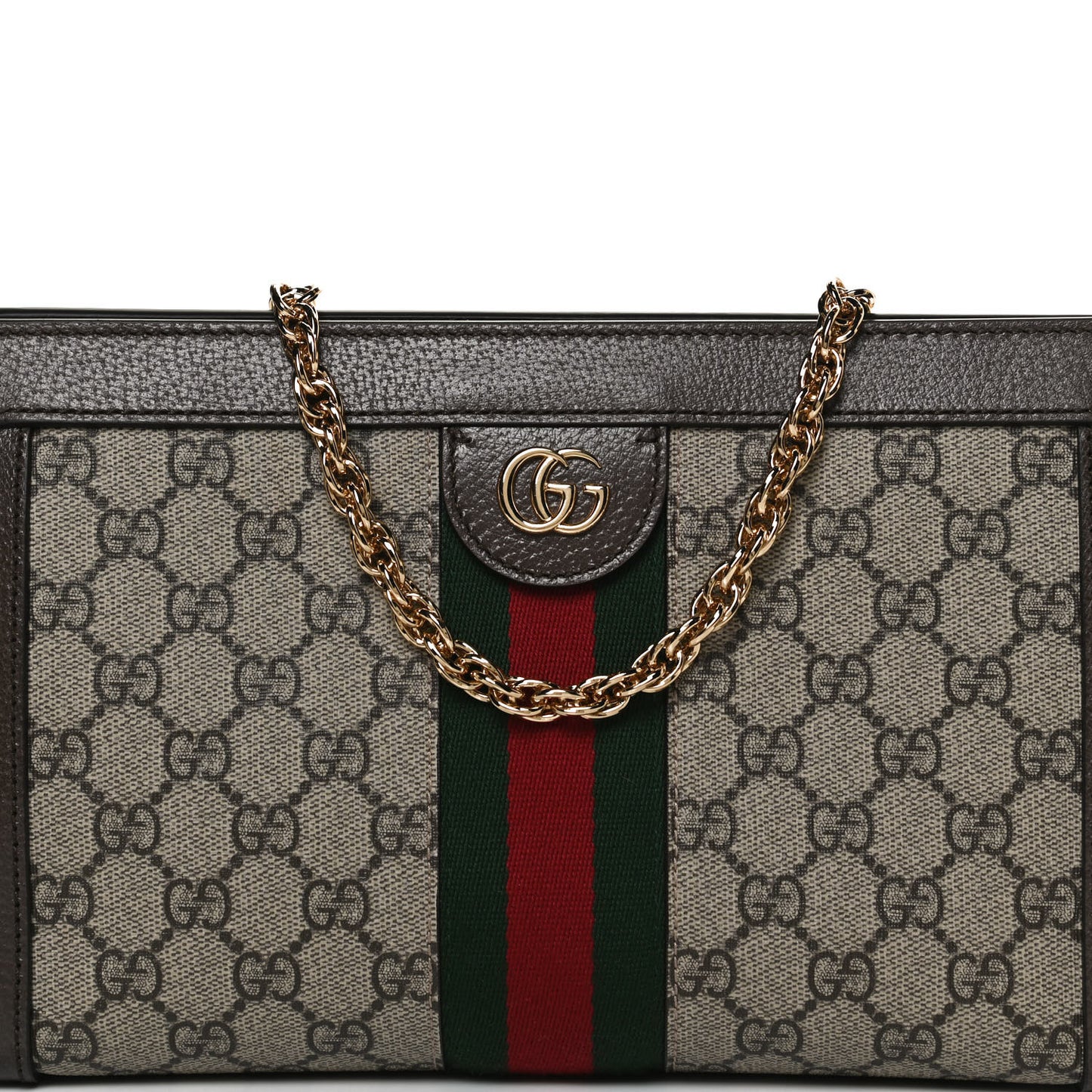 GG Supreme Monogram Web Small Ophidia Chain Shoulder Bag Brown