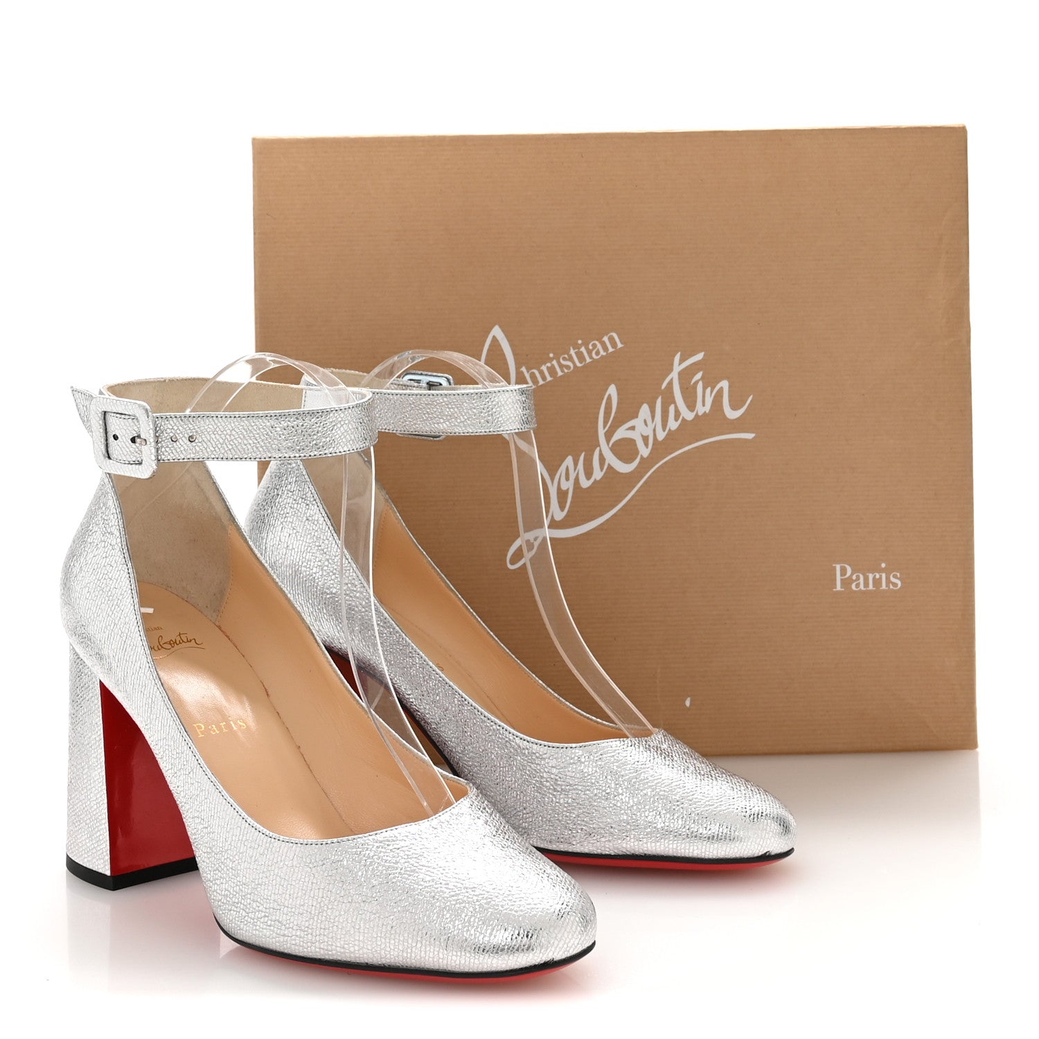 Christian Louboutin Metallic Textured Calfskin Soval 85 Pumps 40 Silver 8 of 8
