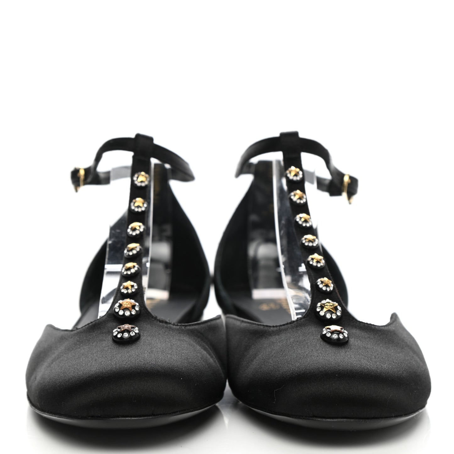 Satin Crystal Star Flats 40 Black