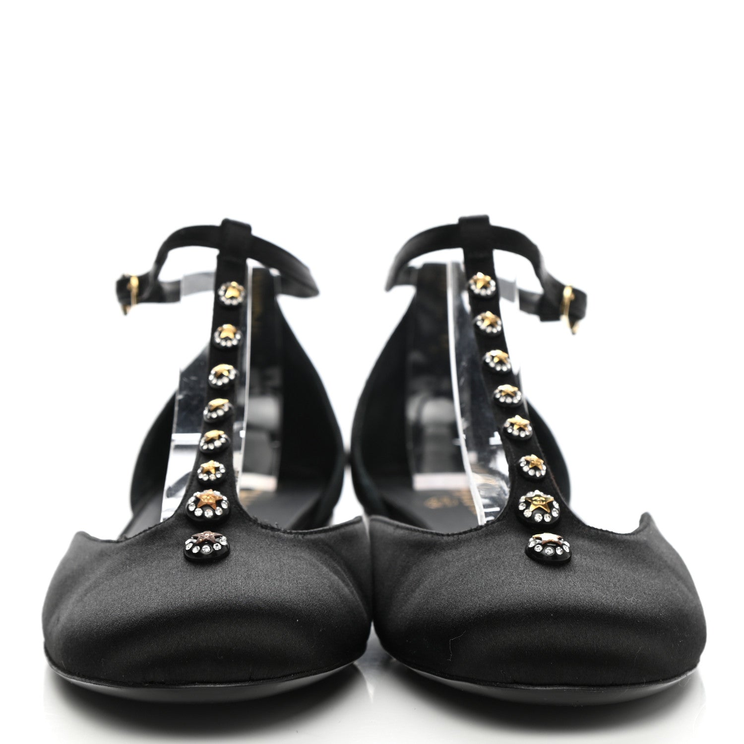 Chanel Satin Crystal Star Flats 40 Black 2 of 8