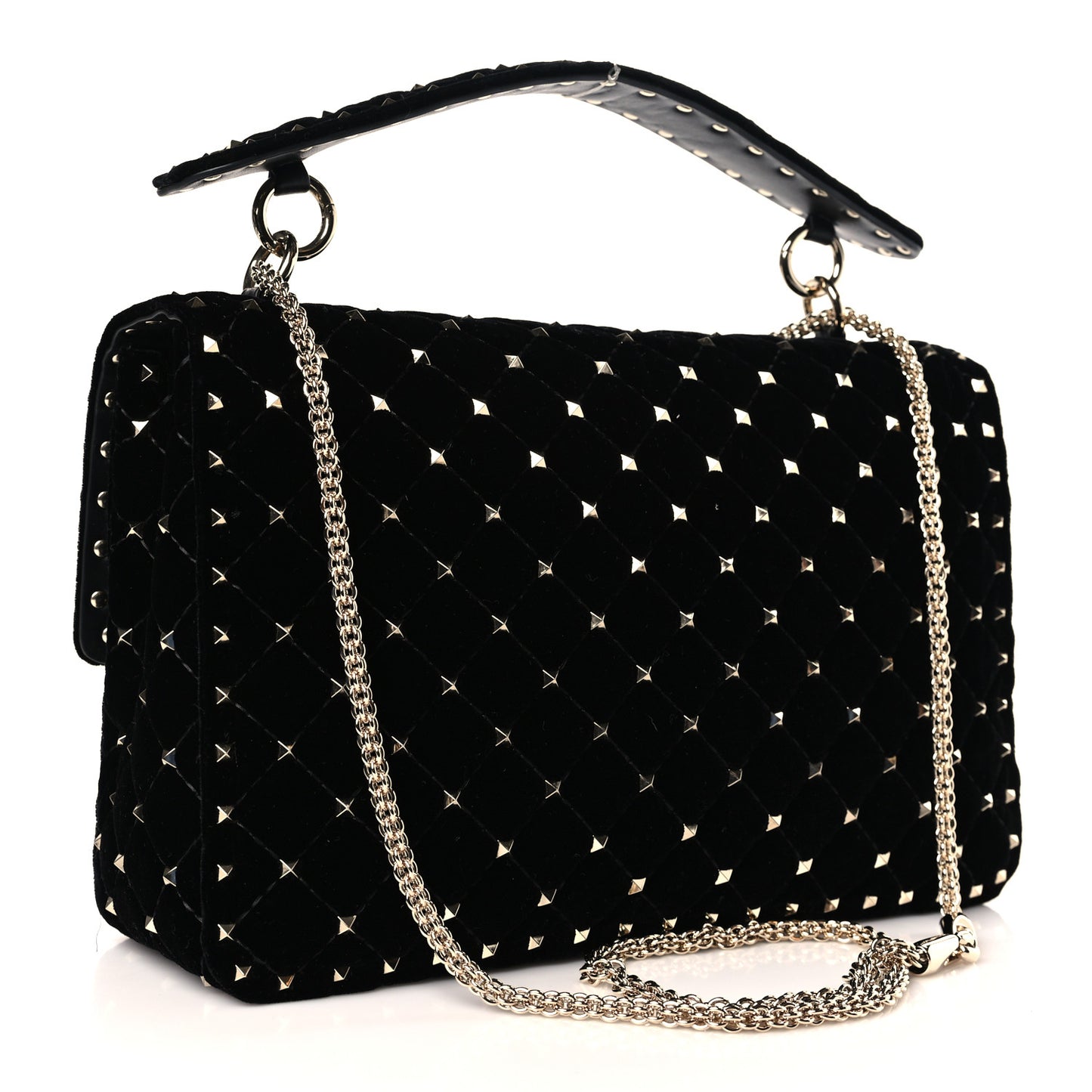 Velvet Medium Rockstud Spike Shoulder Bag Black