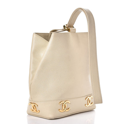 Chanel Caviar CC Bucket Shoulder Bag White 3 of 14