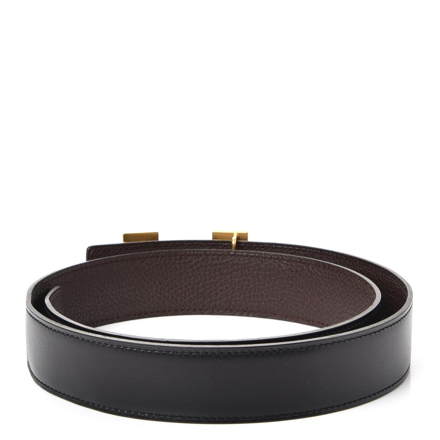 Hermes Box Togo 32mm H Belt 80 Black Chocolate 3 of 9