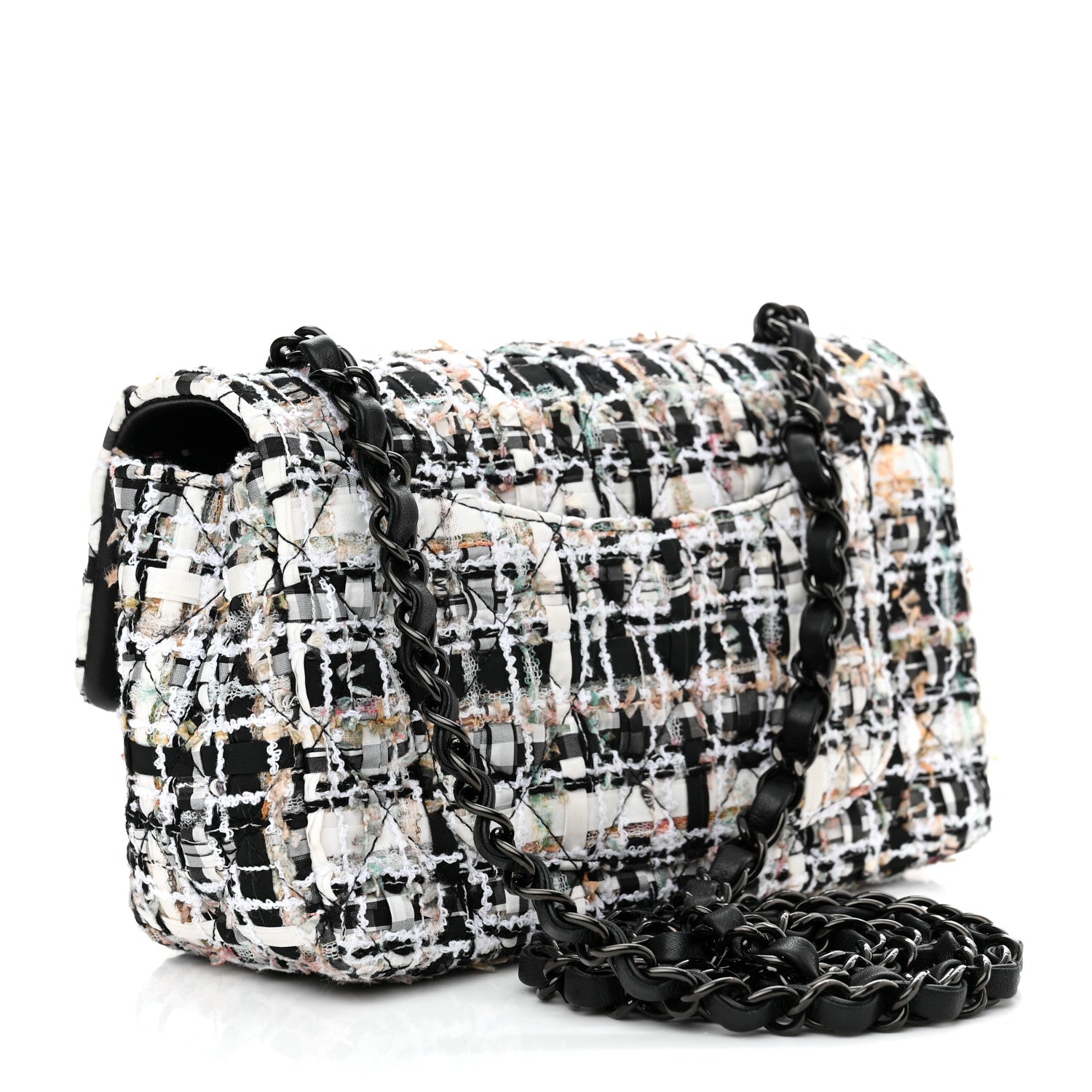 Chanel Tweed Quilted Mini Rectangular Flap White Black Multicolor 3 of 10