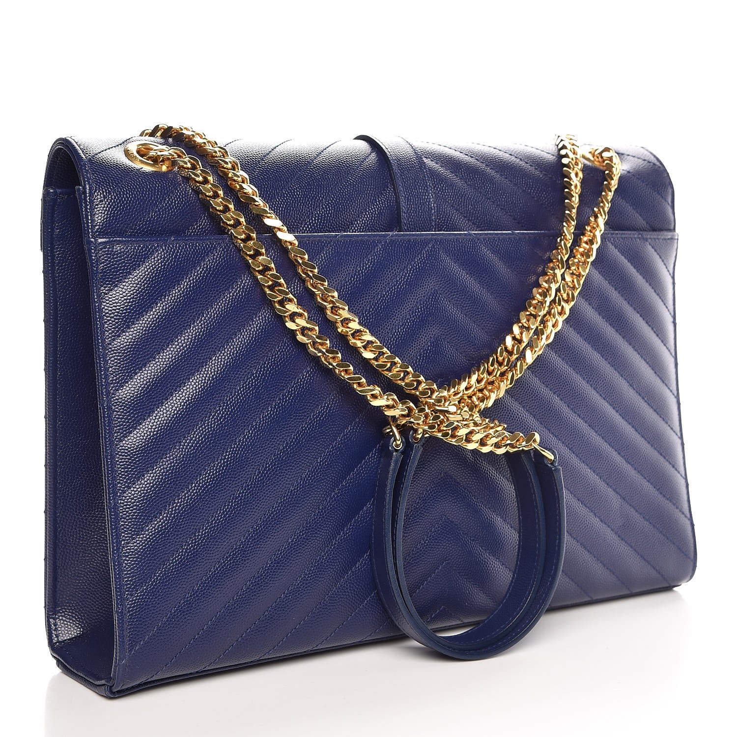 Saint Laurent Grain De Poudre Matelasse Chevron Large Monogram Satchel Blue 3 of 12
