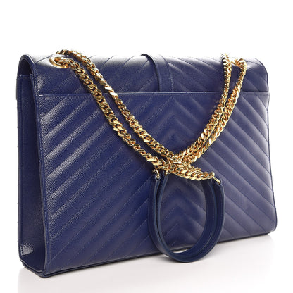 Saint Laurent Grain De Poudre Matelasse Chevron Large Monogram Satchel Blue 3 of 12