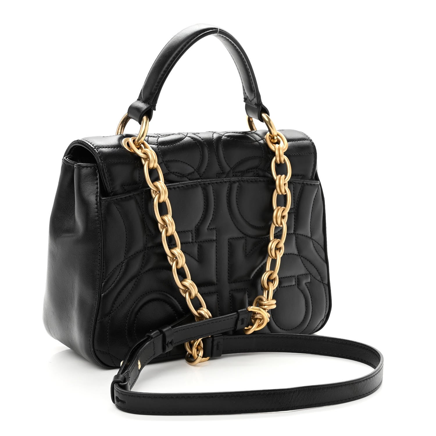 Salvatore Ferragamo Calfskin Quilted Gancini Small Top Handle Flap Bag Black 3 of 9