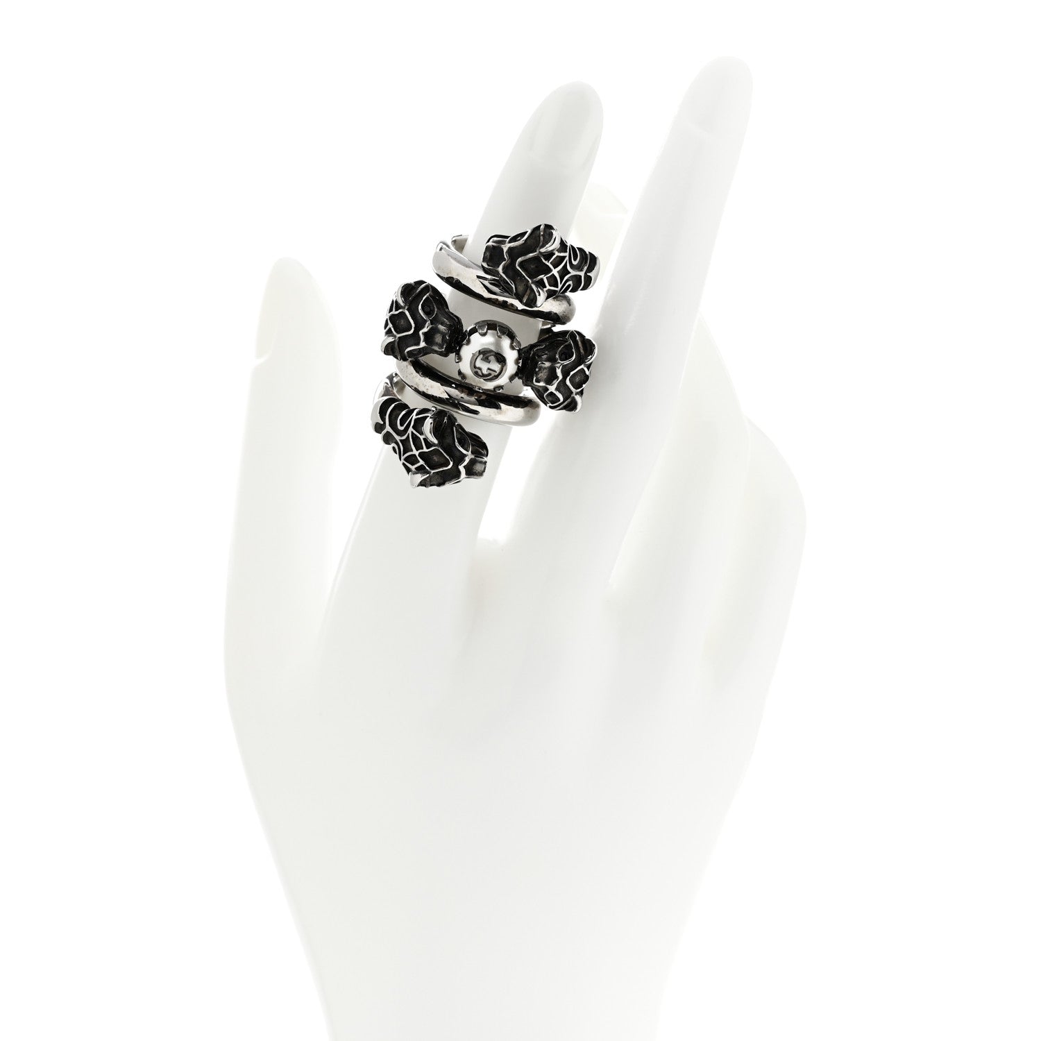 Gucci Pearl Tiger Heads Double Wrap Ring 6.5 Silver 2 of 7