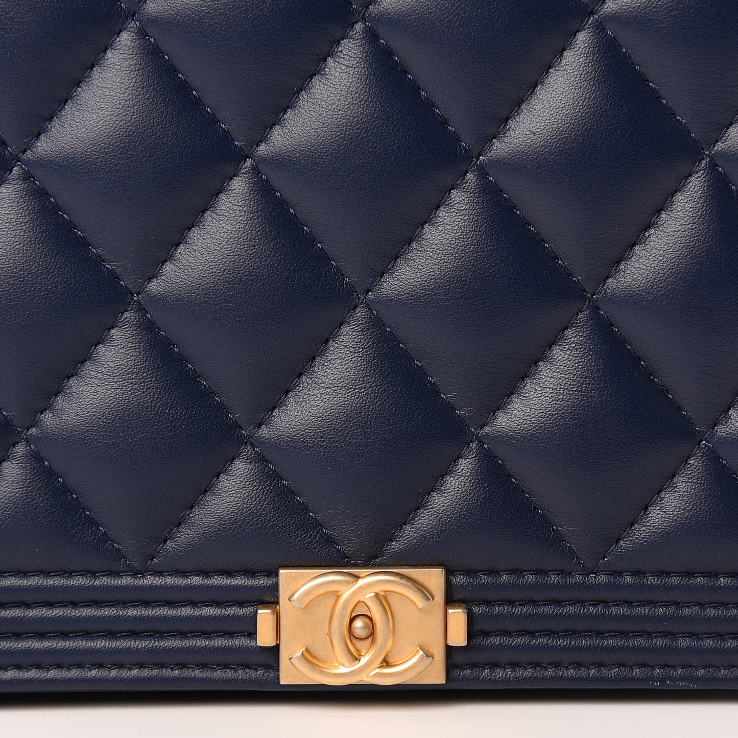Lambskin Quilted Boy Wallet On Chain WOC Navy Blue