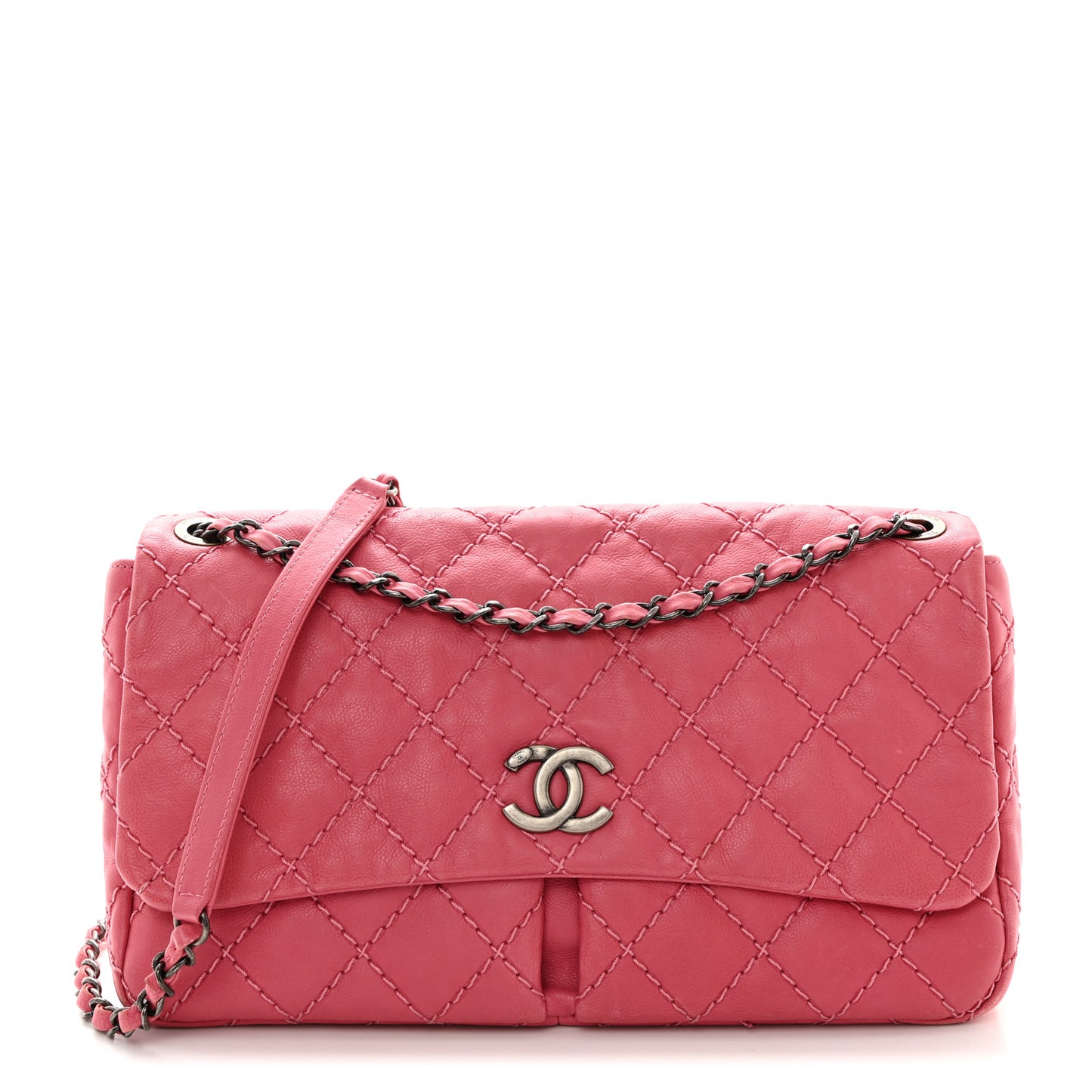 Grained Calfskin Medium Natural Beauty Flap Pink