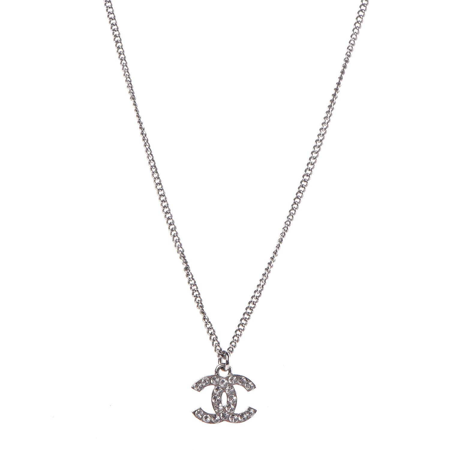 Chanel Crystal Timeless CC Necklace Silver 1 of 6