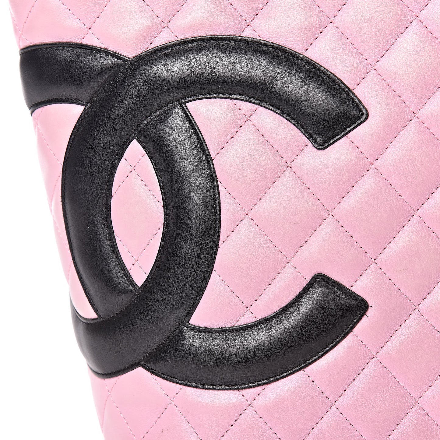 Calfskin Quilted Large Cambon Tote Pink Black