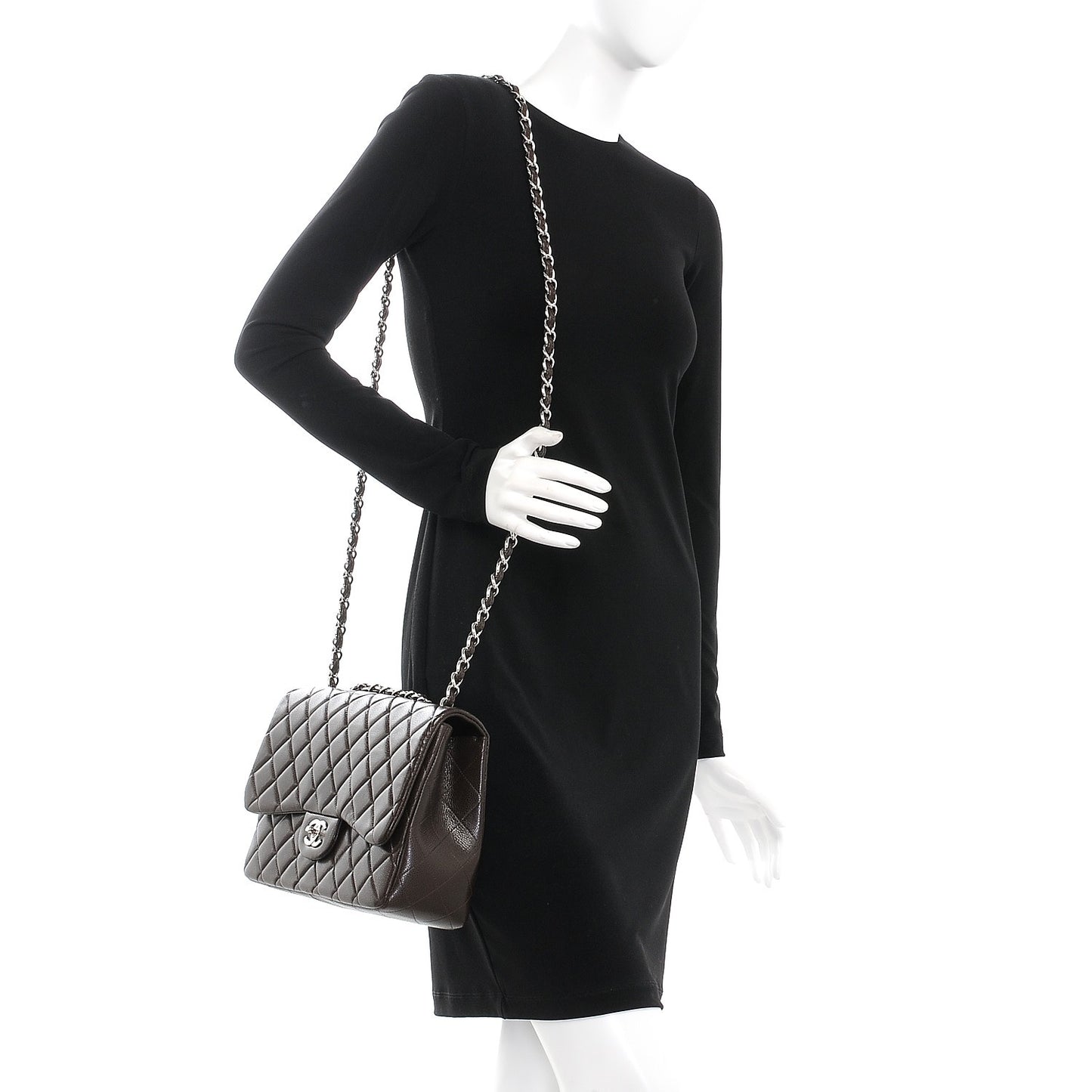 Caviar Quilted Jumbo Single Flap Dark Brown