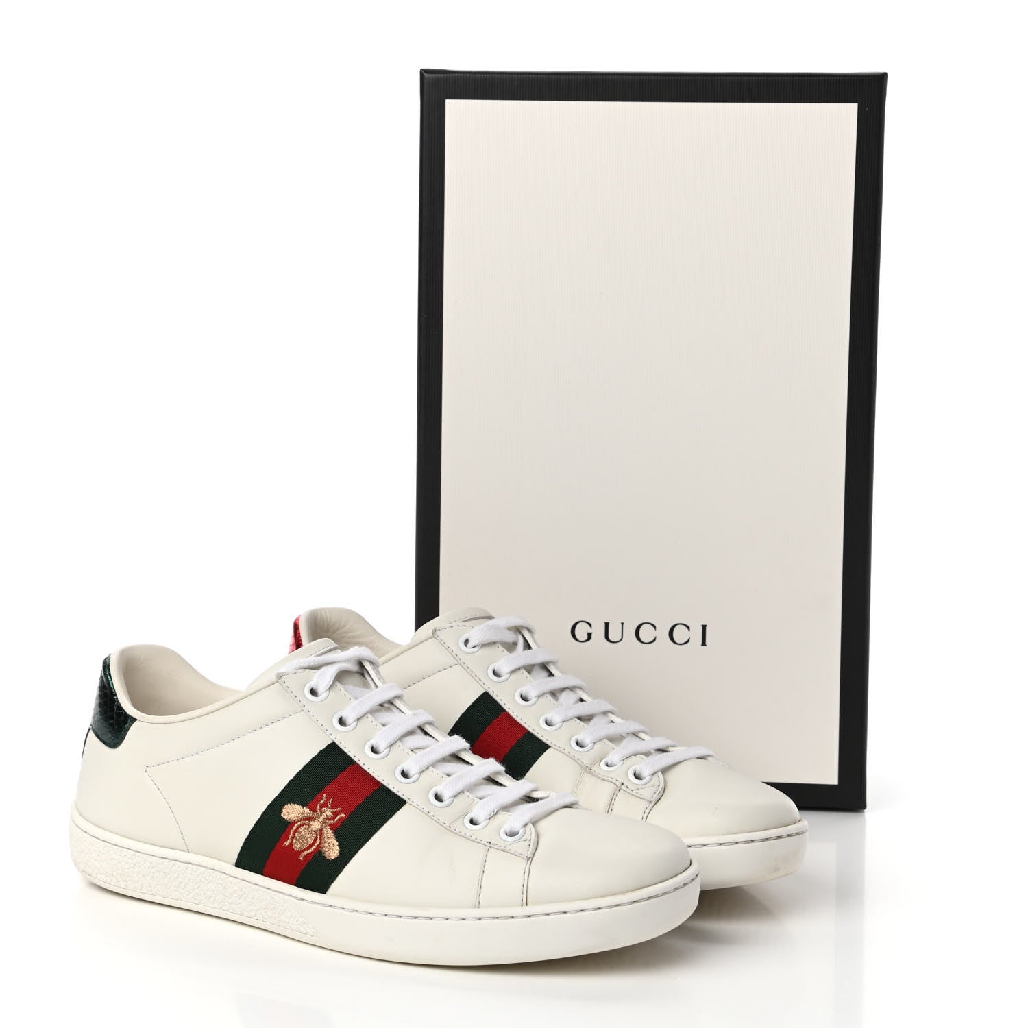 Gucci Calfskin Ayers Bee Embroidered Womens Ace Sneakers 37.5 White Green 9 of 9