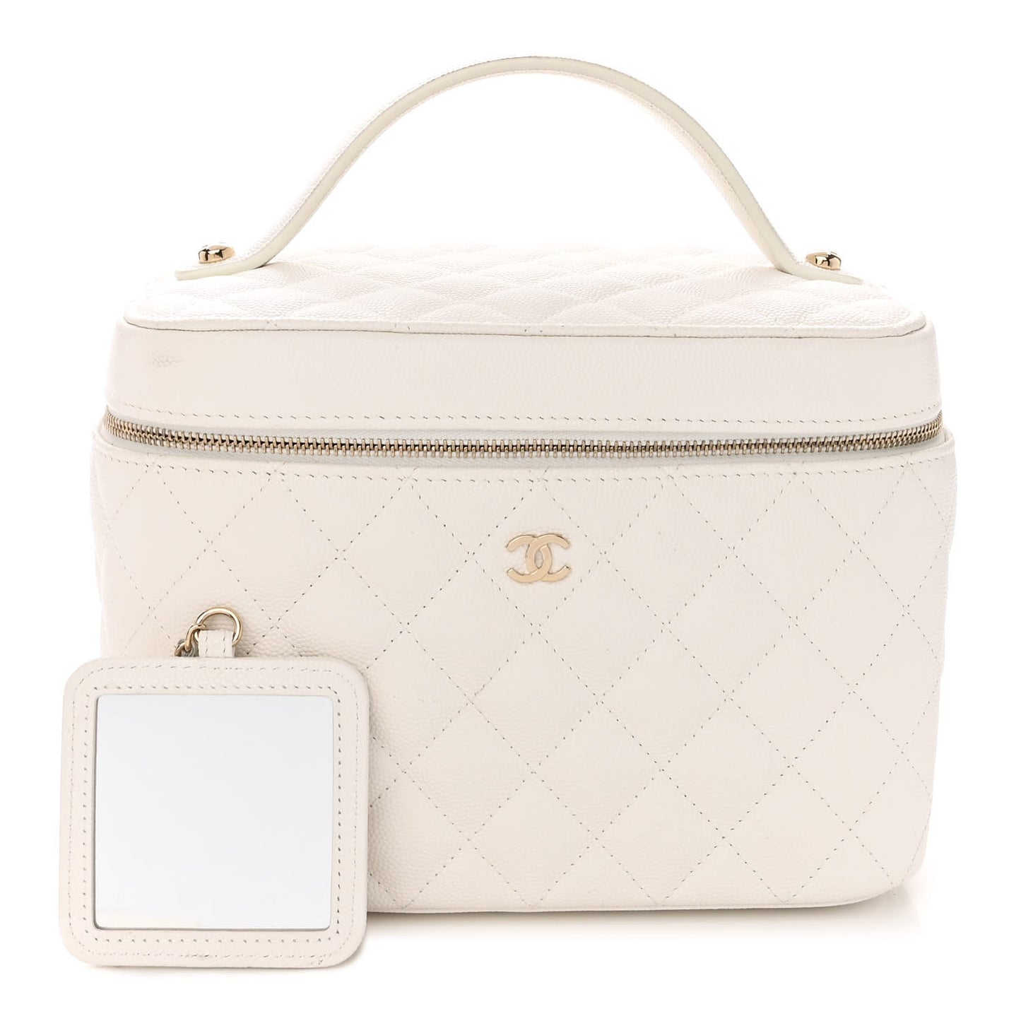 Caviar Quilted Large Vanity Pouch White