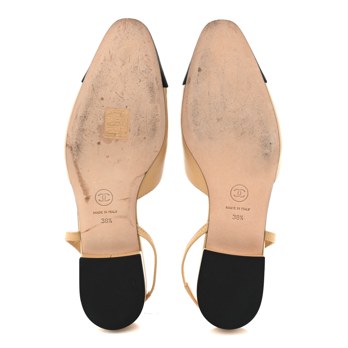 Chanel Goatskin Grosgrain Cap Toe CC Slingback Sandals 38.5 Beige Black 5 of 10