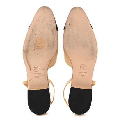 Chanel Goatskin Grosgrain Cap Toe CC Slingback Sandals 38.5 Beige Black 5 of 10