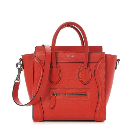 Celine Drummed Calfskin Nano Luggage Vermillion 1 of 6