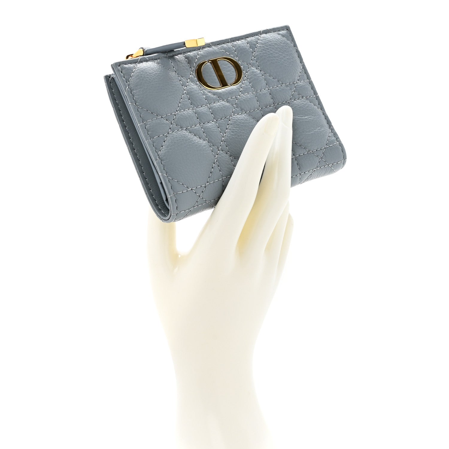 Christian Dior Grained Calfskin Supple Cannage Caro Dahlia Wallet Cloud Blue 2 of 8