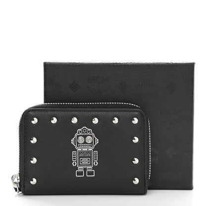 MCM Calfskin Studded Robot Zip Around Wallet Black 7 of 7