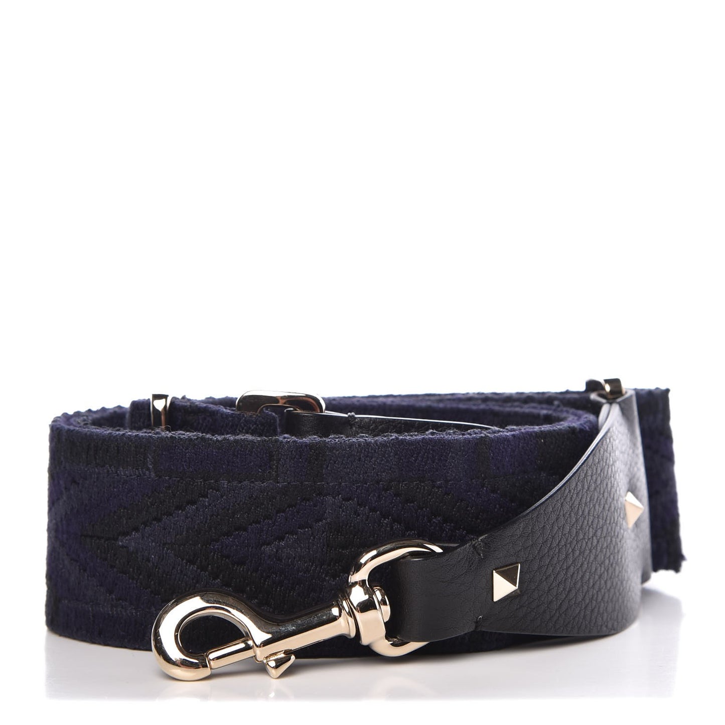 Canvas Geometric Embroidered Rockstud Guitar Strap Black Blue
