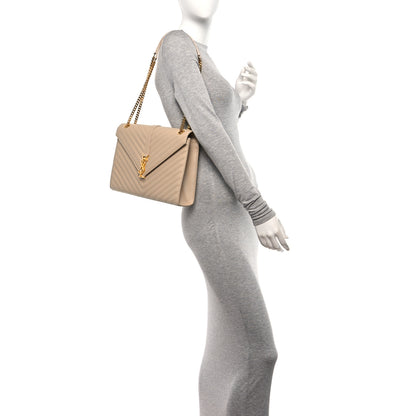Saint Laurent Grain De Poudre Matelasse Chevron Large Monogram Satchel Nude Powder 2 of 10