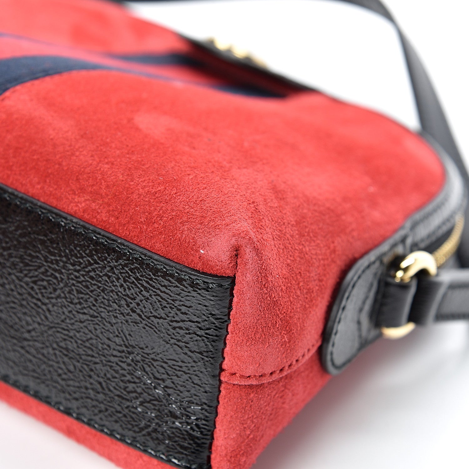 Gucci Suede Patent Web GG Small Ophidia Dome Shoulder Bag Hibiscus Red 9 of 12