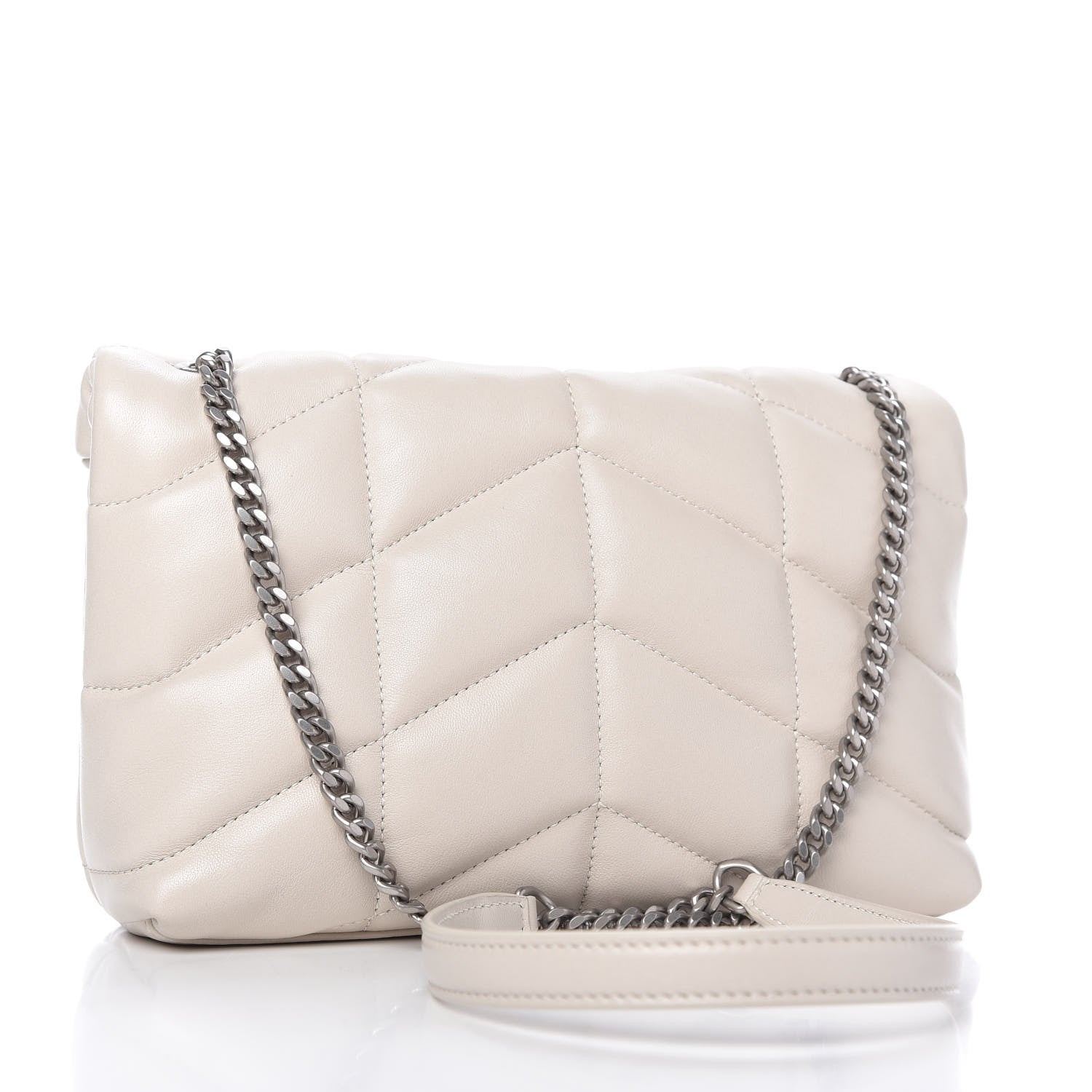 Saint Laurent Lambskin Quilted Toy Loulou Puffer Monogram Chain Satchel Crema Soft 3 of 11